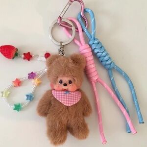 Bear Monchhichi Keychain with Beaded/ Super Cute Monchhichi Bead Bag Chain